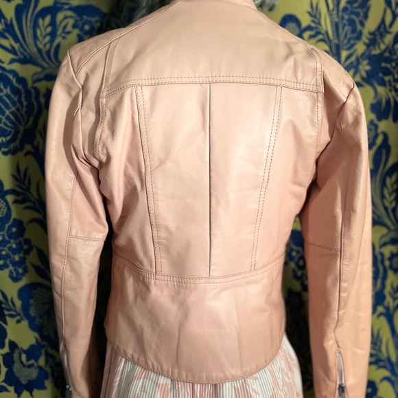 Women’s pink Skins moto leather jacket - Picture 3 of 8